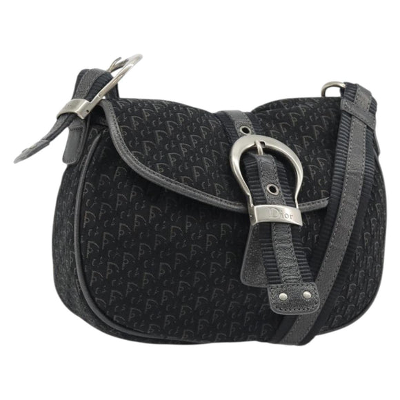 Christian Dior Trotter Canvas Shoulder Bag Black Silver Auth 186592A
