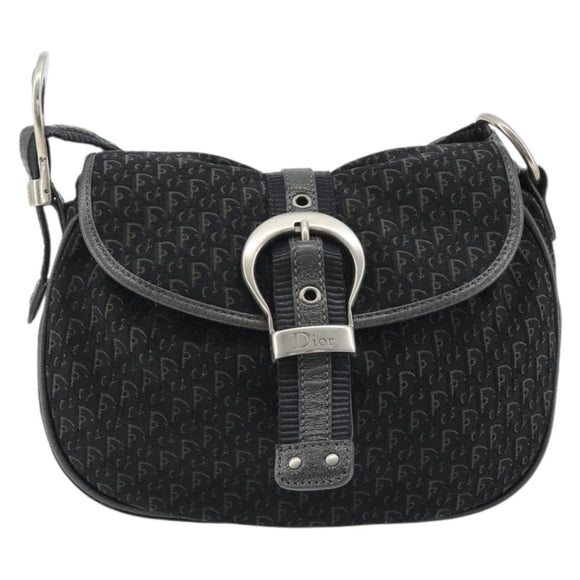Christian Dior Trotter Canvas Shoulder Bag Black Silver Auth 186592A