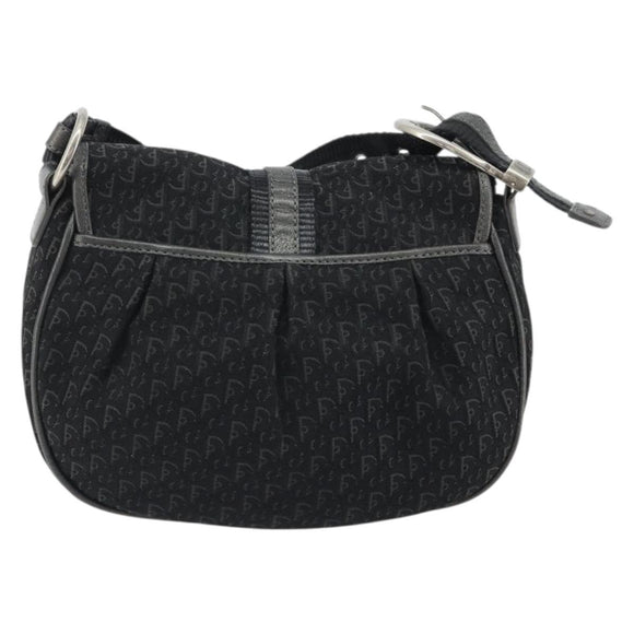 Christian Dior Trotter Canvas Shoulder Bag Black Silver Auth 186592A