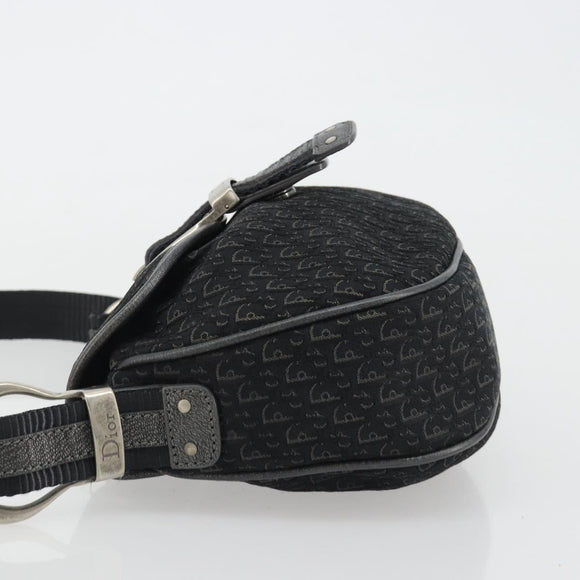 Christian Dior Trotter Canvas Shoulder Bag Black Silver Auth 186592A