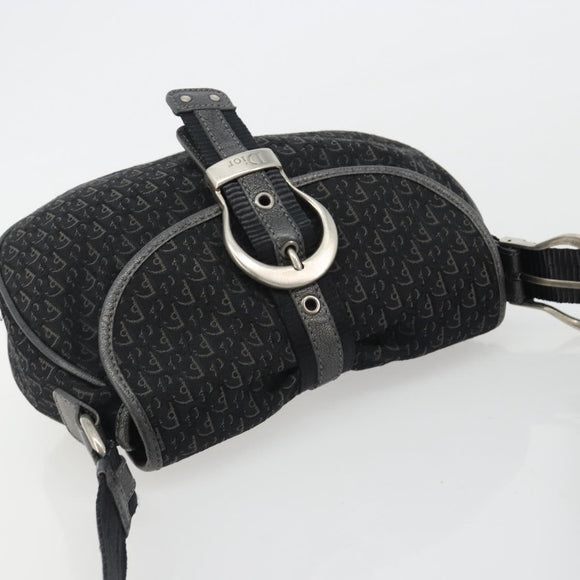 Christian Dior Trotter Canvas Shoulder Bag Black Silver Auth 186592A