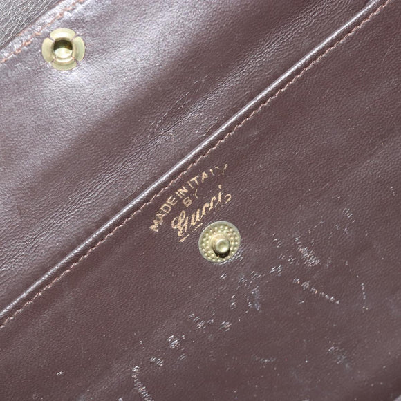 GUCCI Clutch Bag Leather Brown Gold Auth 186593