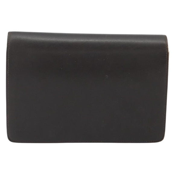 GUCCI Clutch Bag Leather Brown Gold Auth 186593