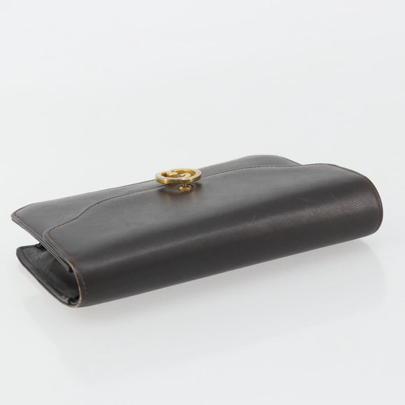 GUCCI Clutch Bag Leather Brown Gold Auth 186593