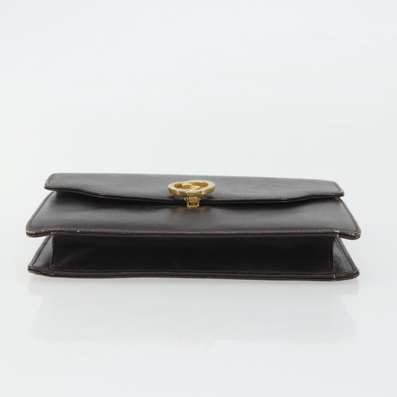 GUCCI Clutch Bag Leather Brown Gold Auth 186593