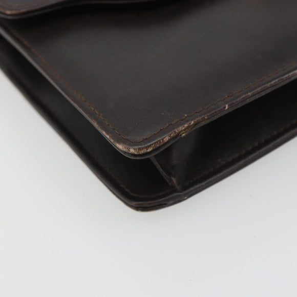 GUCCI Clutch Bag Leather Brown Gold Auth 186593