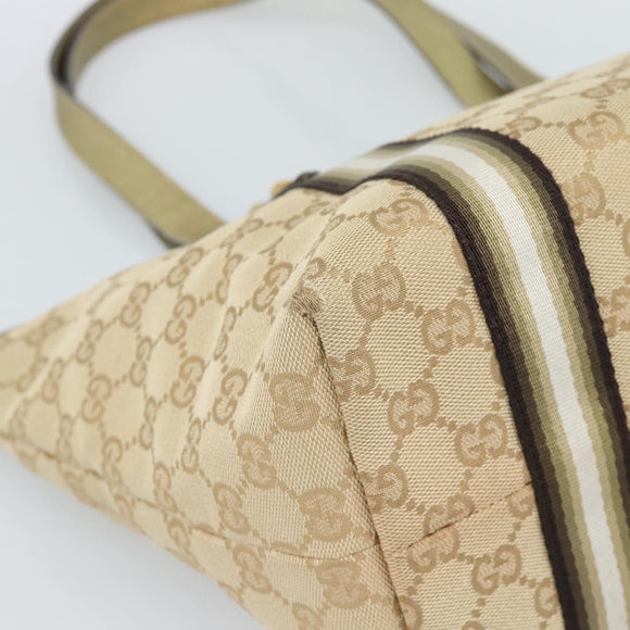 GUCCI GG Canvas Sherry Line Hand Bag Beige Gold 137396 Auth 186595