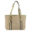 GUCCI GG Canvas Sherry Line Hand Bag Beige Gold 137396 Auth 186595-13