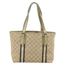 GUCCI GG Canvas Sherry Line Hand Bag Beige Gold 137396 Auth 186595-2