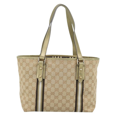 GUCCI GG Canvas Sherry Line Hand Bag Beige Gold 137396 Auth 186595 - 0