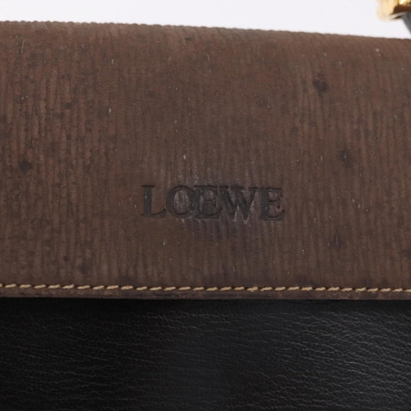 LOEWE Velazquez Hand Bag Leather Suede Black Gold Auth 186596