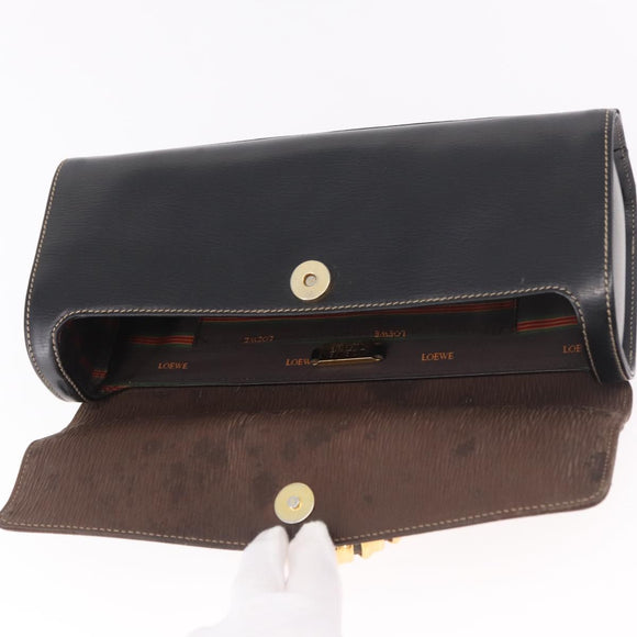LOEWE Velazquez Hand Bag Leather Suede Black Gold Auth 186596