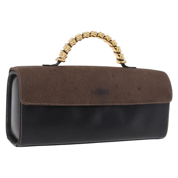 LOEWE Velazquez Hand Bag Leather Suede Black Gold Auth 186596