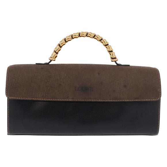 LOEWE Velazquez Hand Bag Leather Suede Black Gold Auth 186596