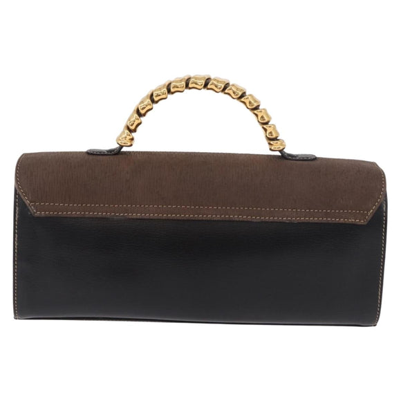 LOEWE Velazquez Hand Bag Leather Suede Black Gold Auth 186596
