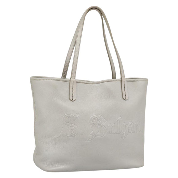 BVLGARI Tote Bag Leather Gray Gold Auth 186597