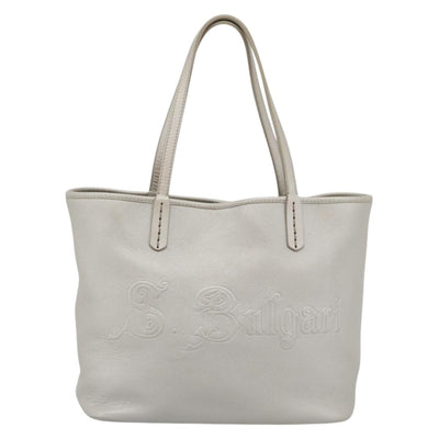 BVLGARI Tote Bag Leather Gray Gold Auth 186597 - 0