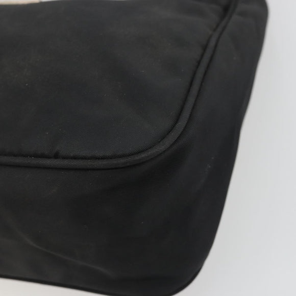 PRADA Hand Pouch Nylon Black Silver Auth 186598