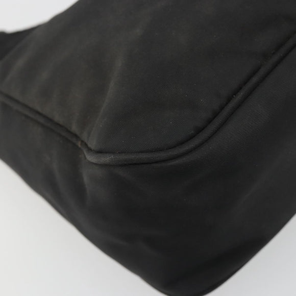 PRADA Hand Pouch Nylon Black Silver Auth 186598