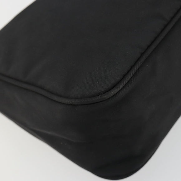 PRADA Hand Pouch Nylon Black Silver Auth 186598