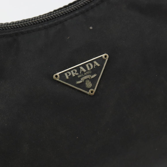 PRADA Hand Pouch Nylon Black Silver Auth 186598