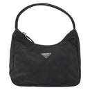 PRADA Hand Pouch Nylon Black Silver Auth 186598-13