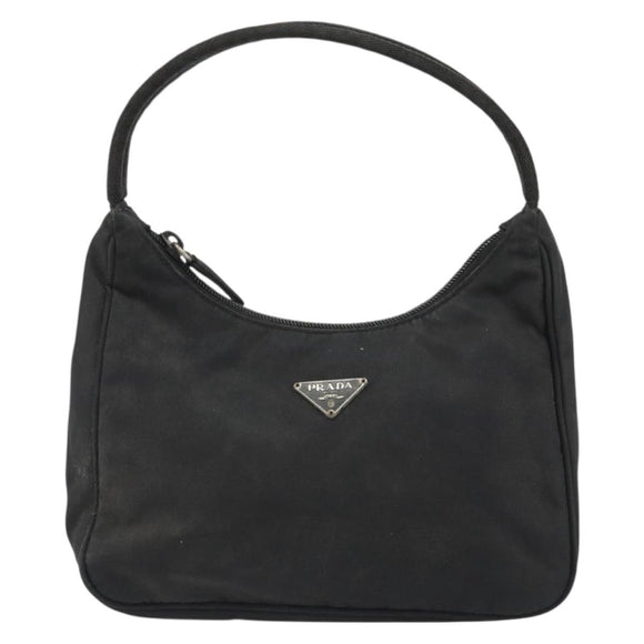 PRADA Hand Pouch Nylon Black Silver Auth 186598