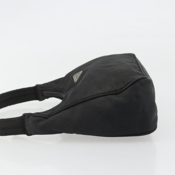 PRADA Hand Pouch Nylon Black Silver Auth 186598