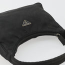 PRADA Hand Pouch Nylon Black Silver Auth 186598-6