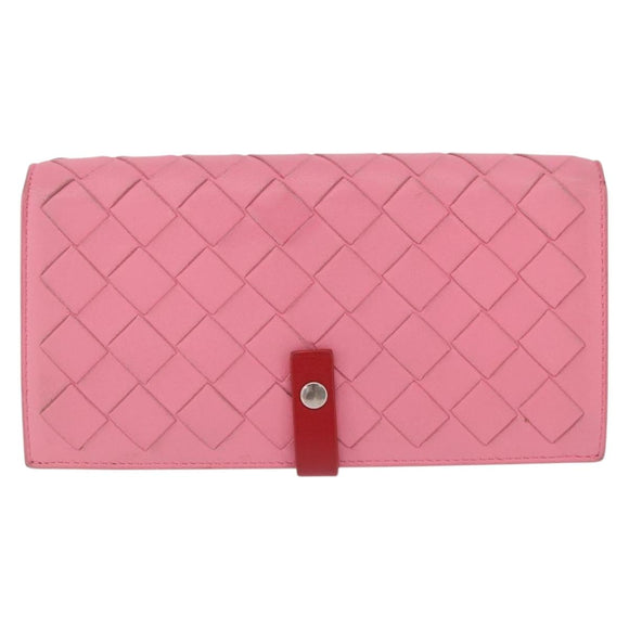 BOTTEGA VENETA INTRECCIATO Long Wallet Leather Pink Auth 186599A