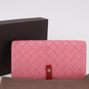 BOTTEGA VENETA INTRECCIATO Long Wallet Leather Pink Auth 186599A-12