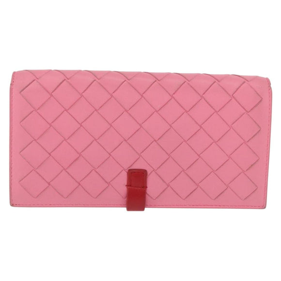 BOTTEGA VENETA INTRECCIATO Long Wallet Leather Pink Auth 186599A