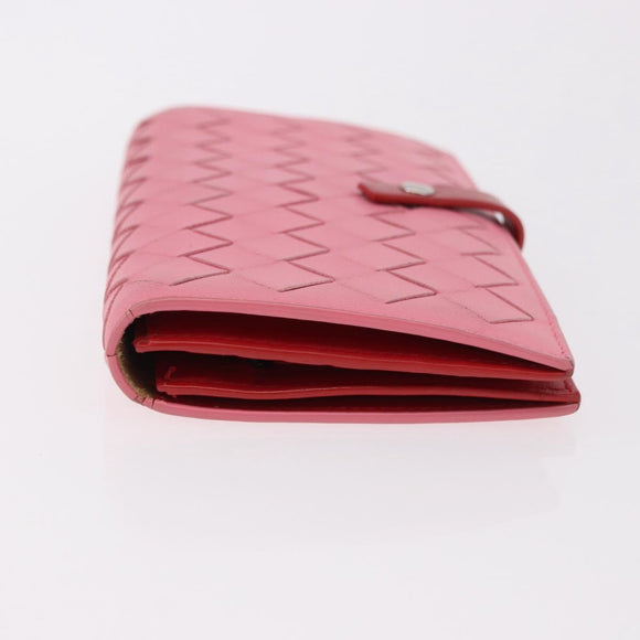 BOTTEGA VENETA INTRECCIATO Long Wallet Leather Pink Auth 186599A