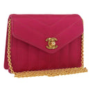 CHANEL V Stitched Chain Shoulder Bag Satin Pink Gold CC Auth 186601-1