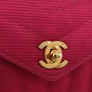 CHANEL V Stitched Chain Shoulder Bag Satin Pink Gold CC Auth 186601-18