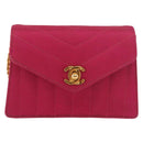 CHANEL V Stitched Chain Shoulder Bag Satin Pink Gold CC Auth 186601-13