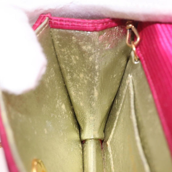 CHANEL V Stitched Chain Shoulder Bag Satin Pink Gold CC Auth 186601