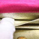 CHANEL V Stitched Chain Shoulder Bag Satin Pink Gold CC Auth 186601-12