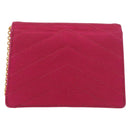 CHANEL V Stitched Chain Shoulder Bag Satin Pink Gold CC Auth 186601-2
