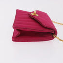 CHANEL V Stitched Chain Shoulder Bag Satin Pink Gold CC Auth 186601-3