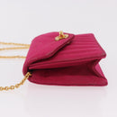 CHANEL V Stitched Chain Shoulder Bag Satin Pink Gold CC Auth 186601-4