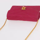 CHANEL V Stitched Chain Shoulder Bag Satin Pink Gold CC Auth 186601-6
