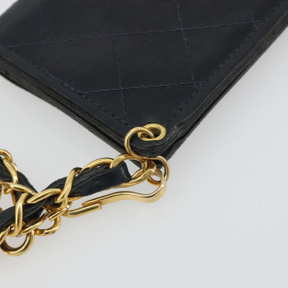 CHANEL Matelasse Chain Wallet Leather Black Gold CC Auth 186602A