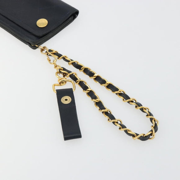 CHANEL Matelasse Chain Wallet Leather Black Gold CC Auth 186602A