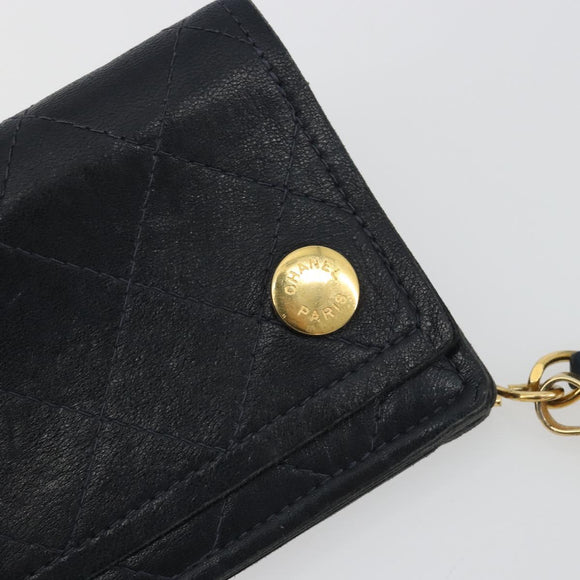 CHANEL Matelasse Chain Wallet Leather Black Gold CC Auth 186602A