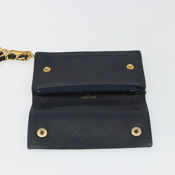 CHANEL Matelasse Chain Wallet Leather Black Gold CC Auth 186602A