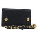 CHANEL Matelasse Chain Wallet Leather Black Gold CC Auth 186602A-1