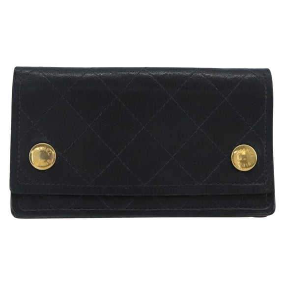 CHANEL Matelasse Chain Wallet Leather Black Gold CC Auth 186602A