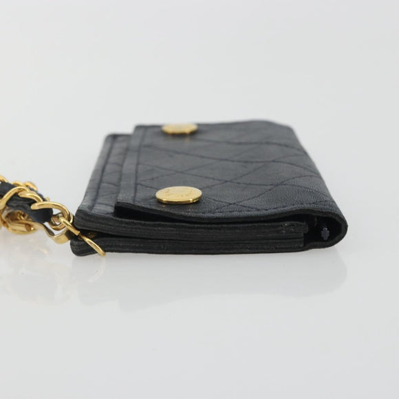 CHANEL Matelasse Chain Wallet Leather Black Gold CC Auth 186602A