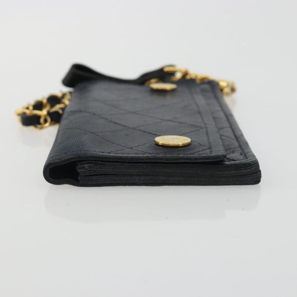 CHANEL Matelasse Chain Wallet Leather Black Gold CC Auth 186602A